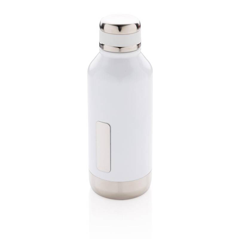 Nepriepustná termo fľaša s plieškom na logo, biela Nepriepustná termo fľaša s plieškom na logo, biela